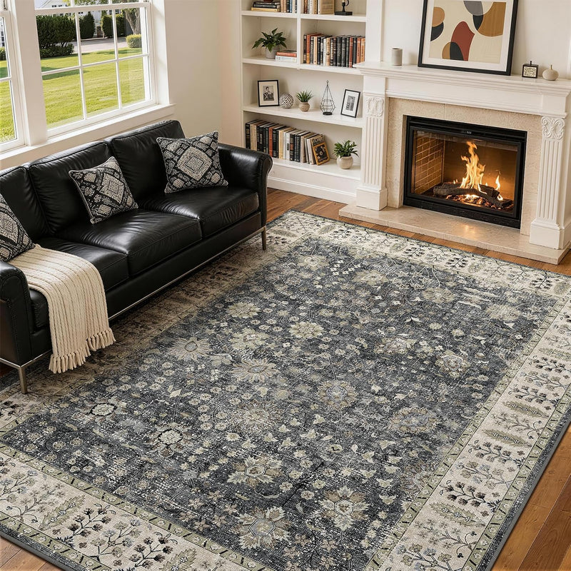 Floral Large Washable Rugs Living Room Lattice