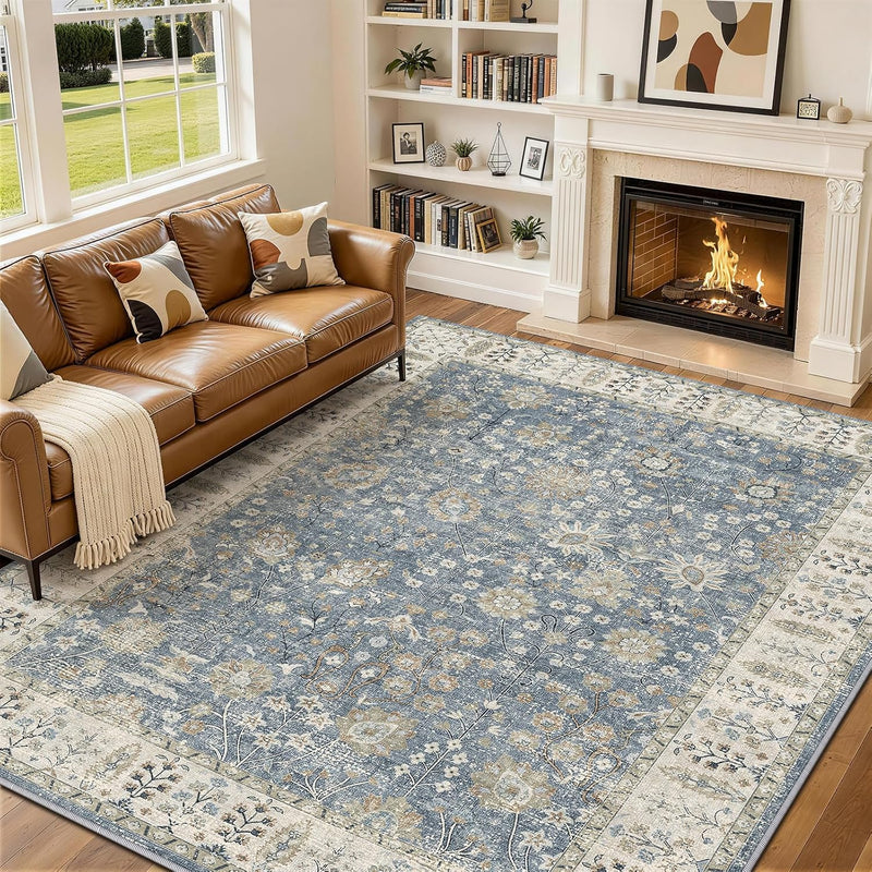Floral Large Washable Rugs Living Room Lattice