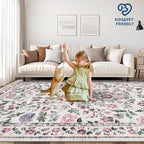 Floral Living Room Rug Washable Low