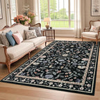 Floral Living Room Rug Washable Low