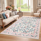 Floral Living Room Rug Washable Low