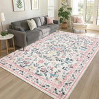Floral Living Room Rug Washable Low