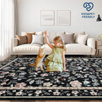 Floral Living Room Rug Washable Low