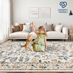 Floral Living Room Rug Washable Low