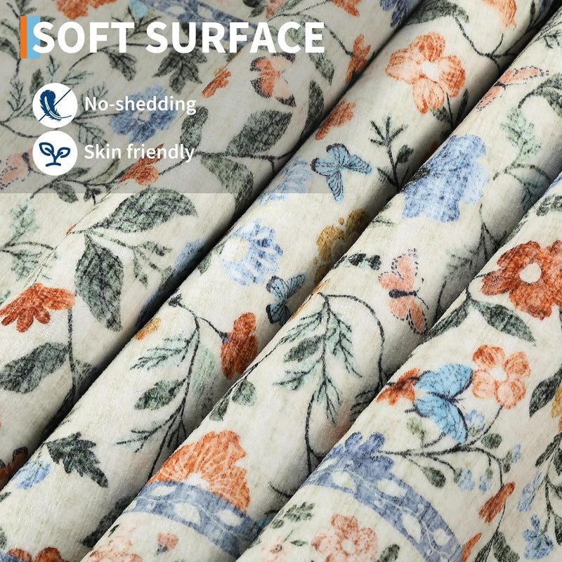 Floral Living Room Rug Washable Low
