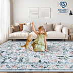 Floral Living Room Rug Washable Low