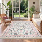 Floral Living Room Rug Washable Low