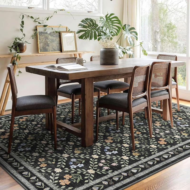 Floral Large Washable Rugs Living Room Lattice