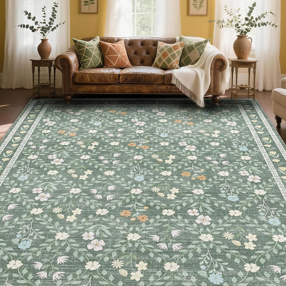 Floral Large Washable Rugs Living Room Lattice