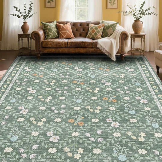 Floral Large Washable Rugs Living Room Lattice