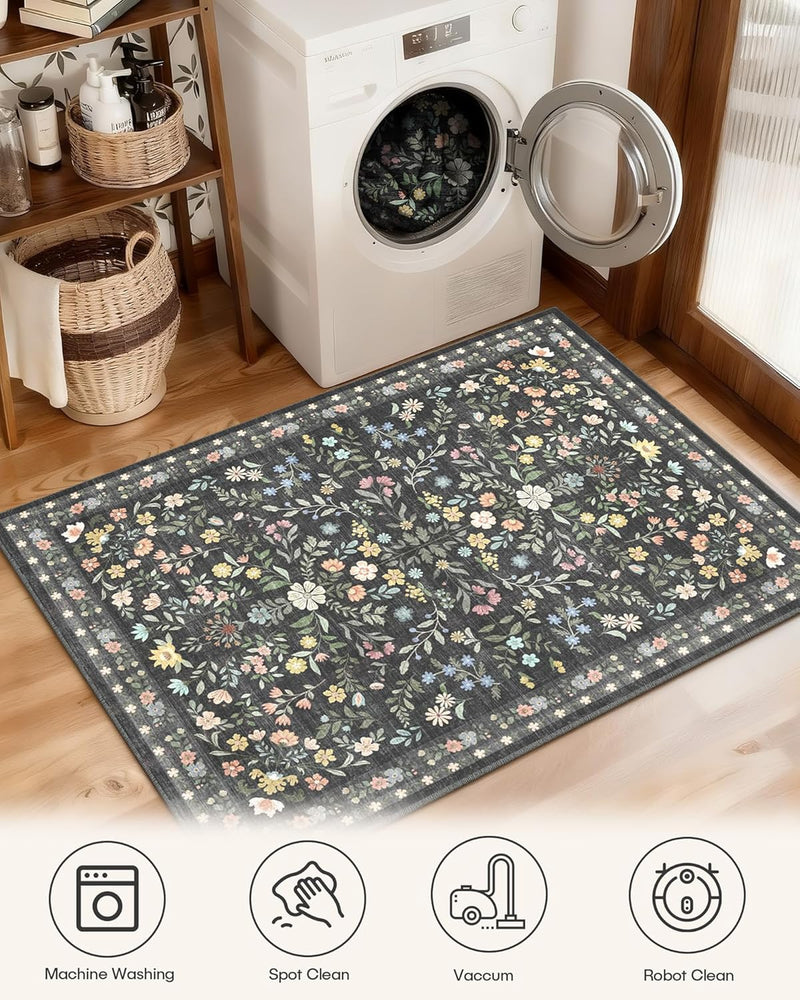 Floral Large Washable Rugs Living Room Lattice