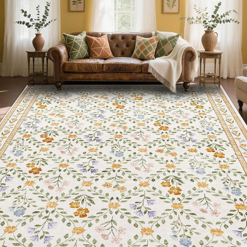 Floral Large Washable Rugs Living Room Lattice