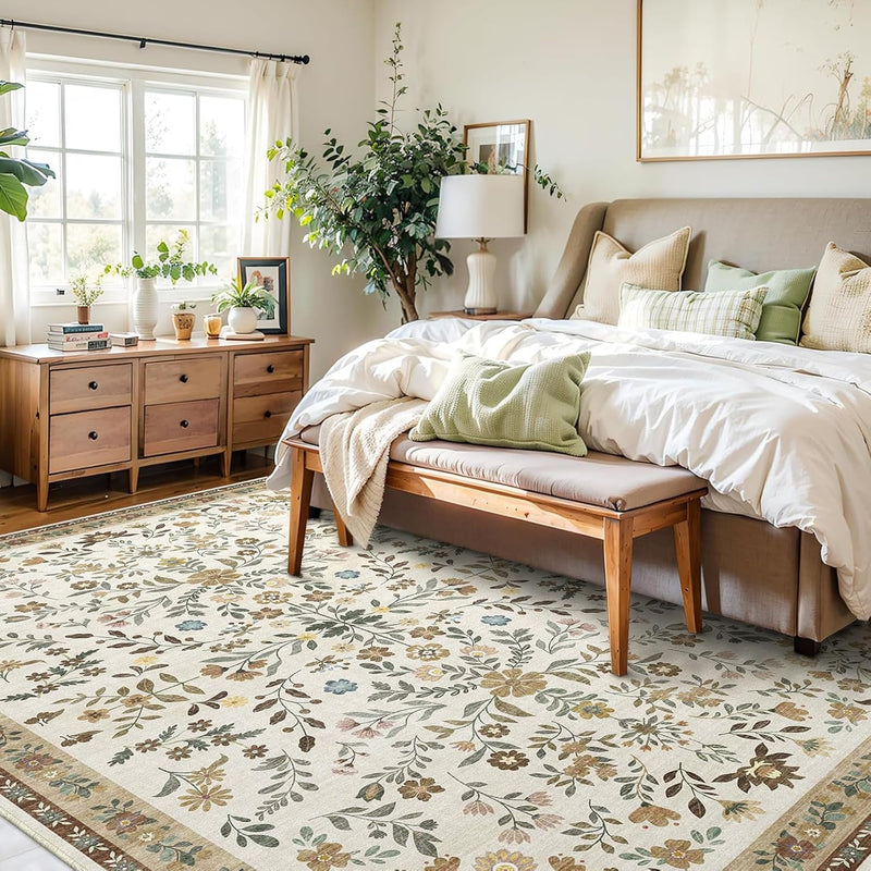 Floral Large Washable Rugs Living Room Lattice