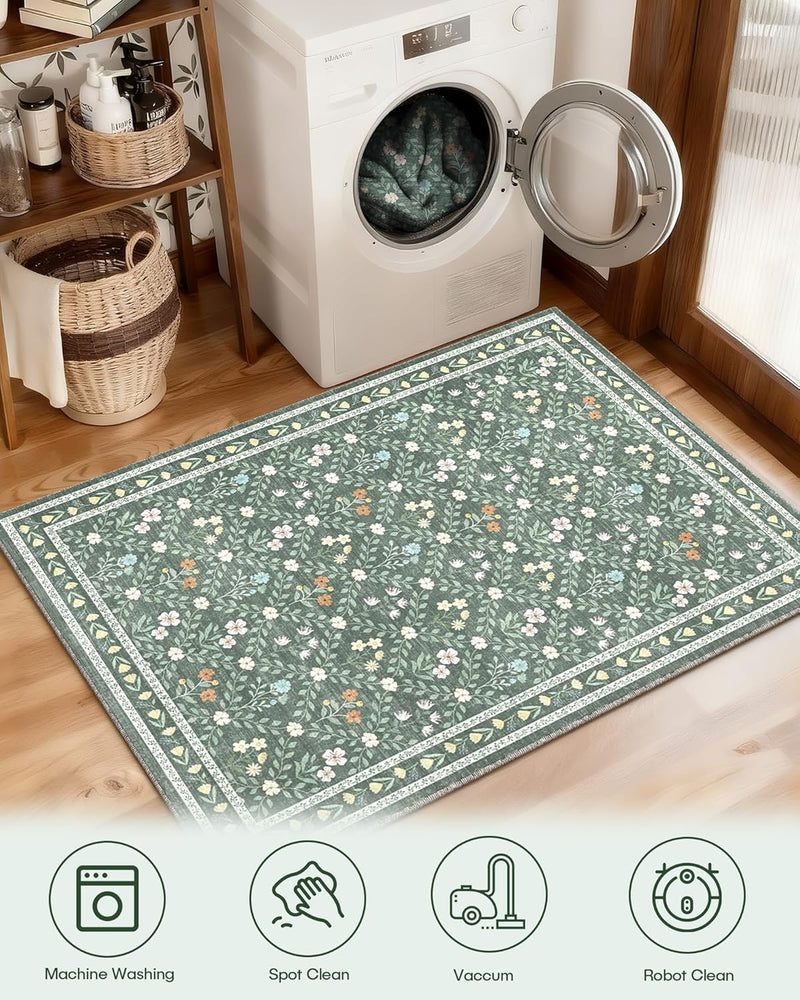 Floral Large Washable Rugs Living Room Lattice