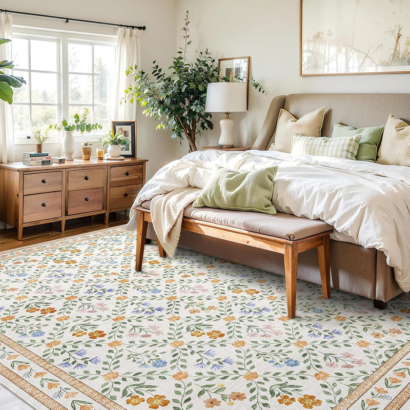 Floral Large Washable Rugs Living Room Lattice