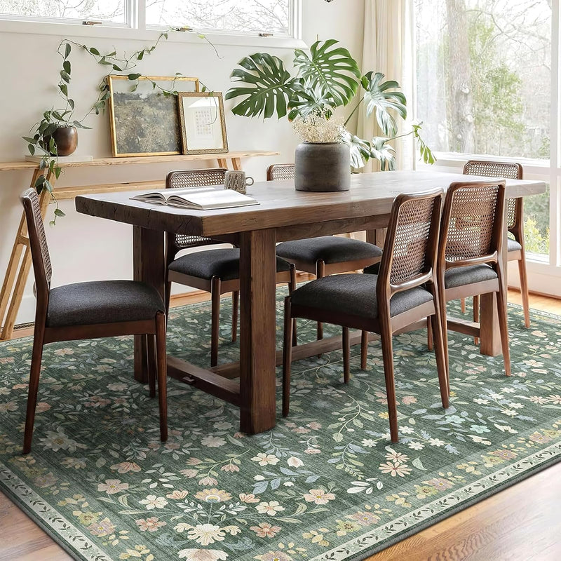 Floral Large Washable Rugs Living Room Lattice