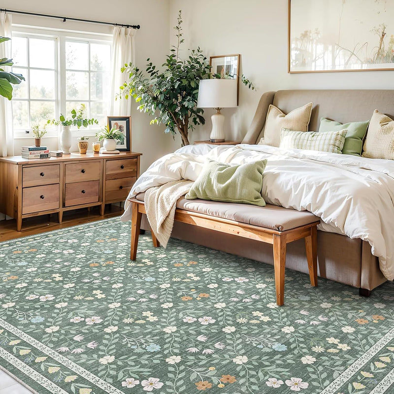 Floral Large Washable Rugs Living Room Lattice