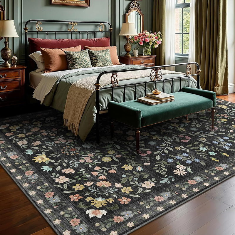Floral Large Washable Rugs Living Room Lattice