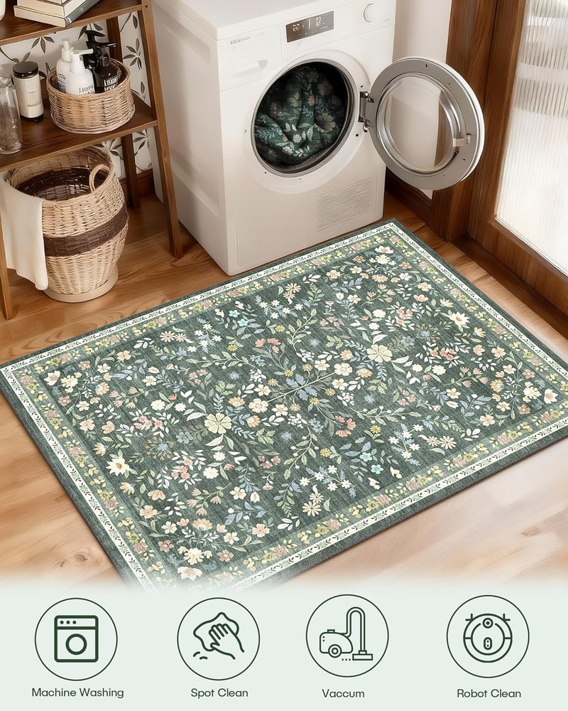 Floral Large Washable Rugs Living Room Lattice