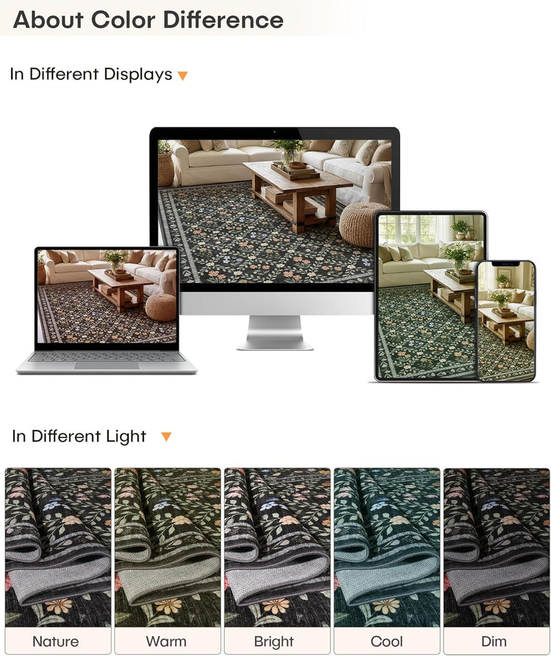 Floral Large Washable Rugs Living Room Lattice