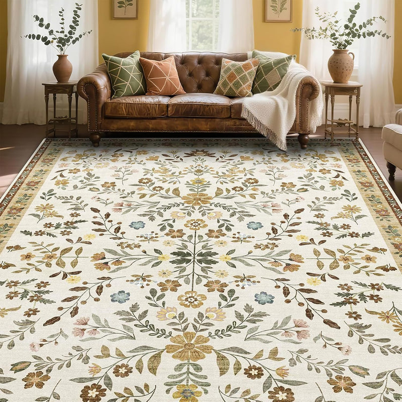 Floral Large Washable Rugs Living Room Lattice