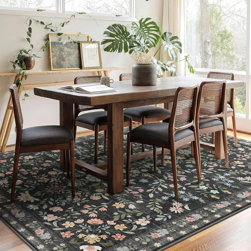 Floral Large Washable Rugs Living Room Lattice
