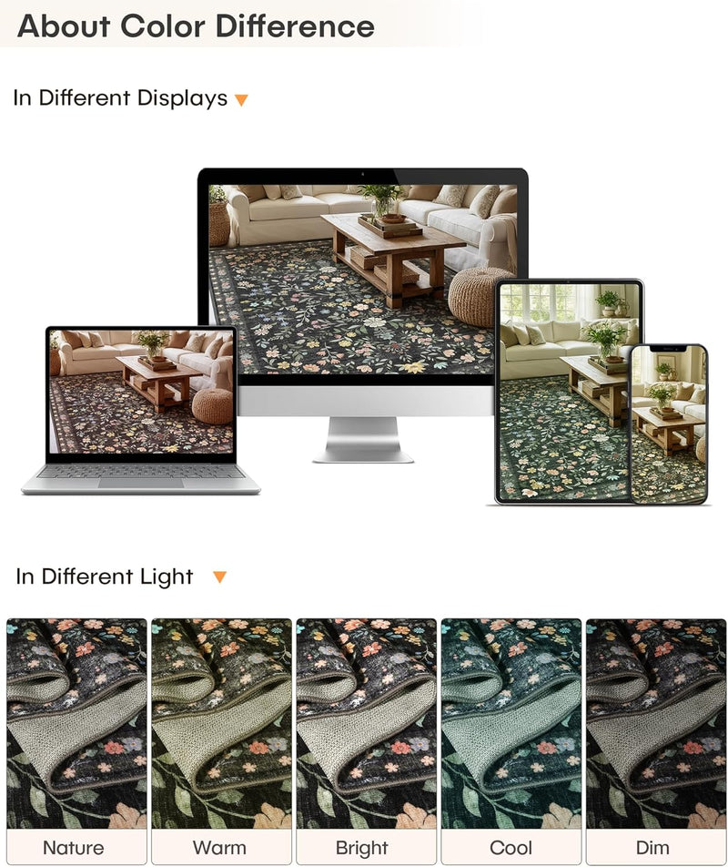 Floral Large Washable Rugs Living Room Lattice