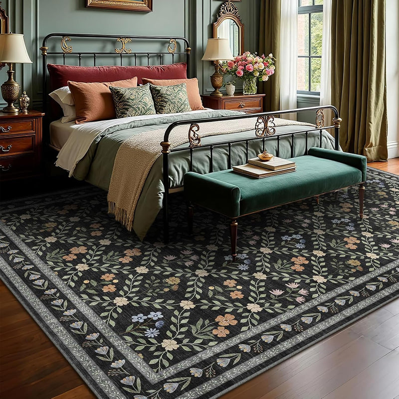Floral Large Washable Rugs Living Room Lattice
