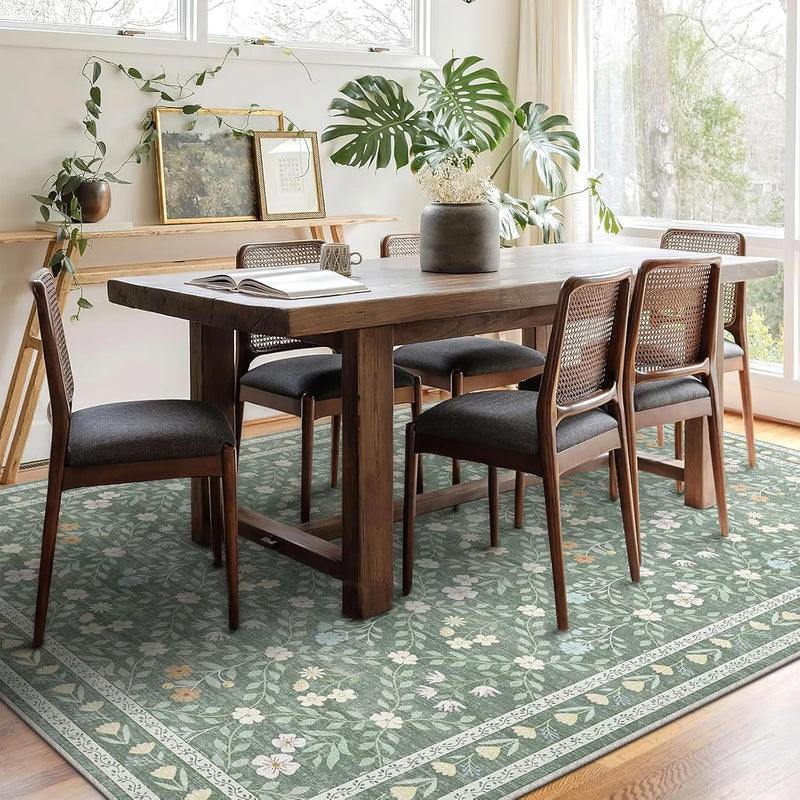 Floral Large Washable Rugs Living Room Lattice