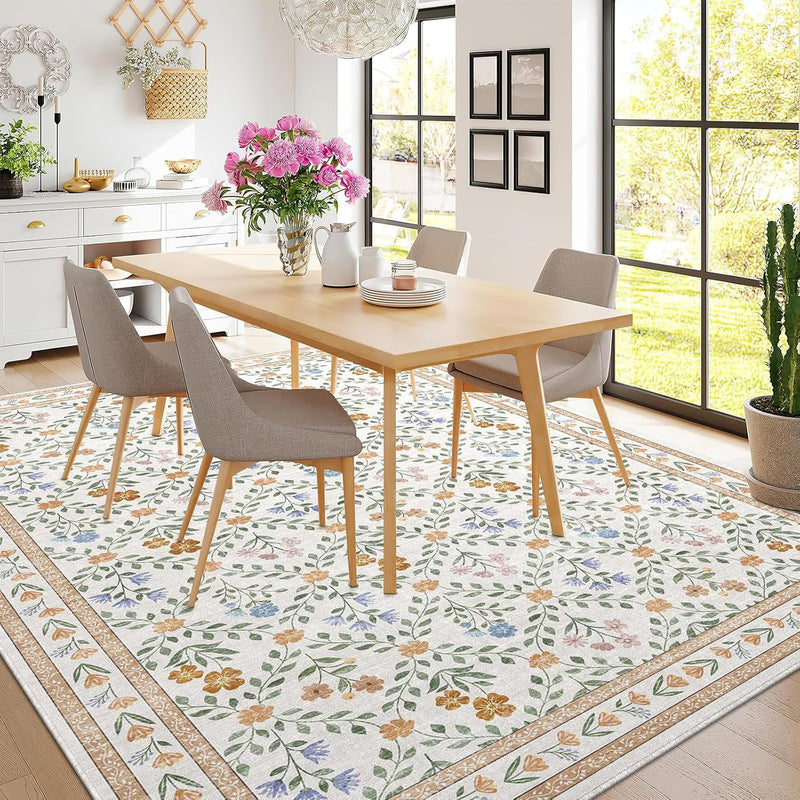 Floral Large Washable Rugs Living Room Lattice