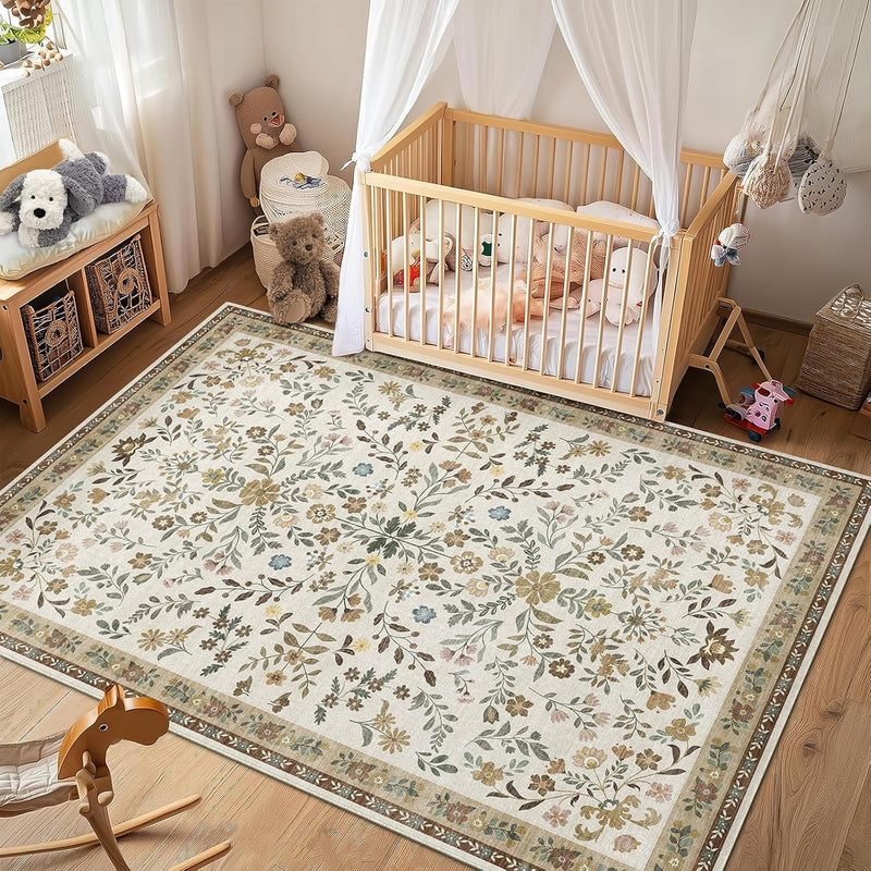 Floral Large Washable Rugs Living Room Lattice