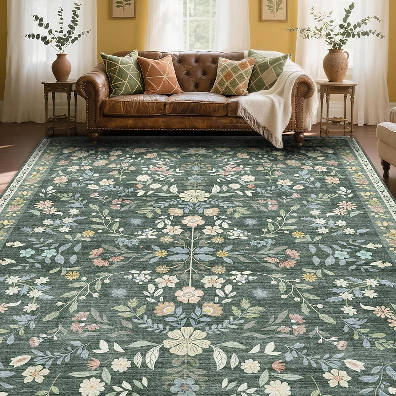 Floral Large Washable Rugs Living Room Lattice