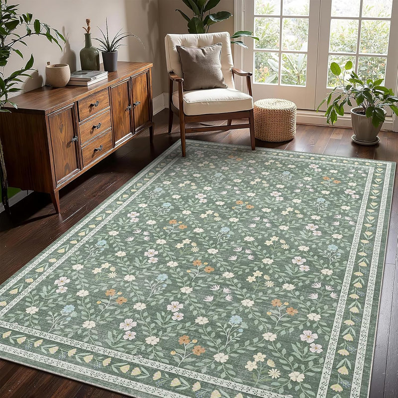 Floral Large Washable Rugs Living Room Lattice