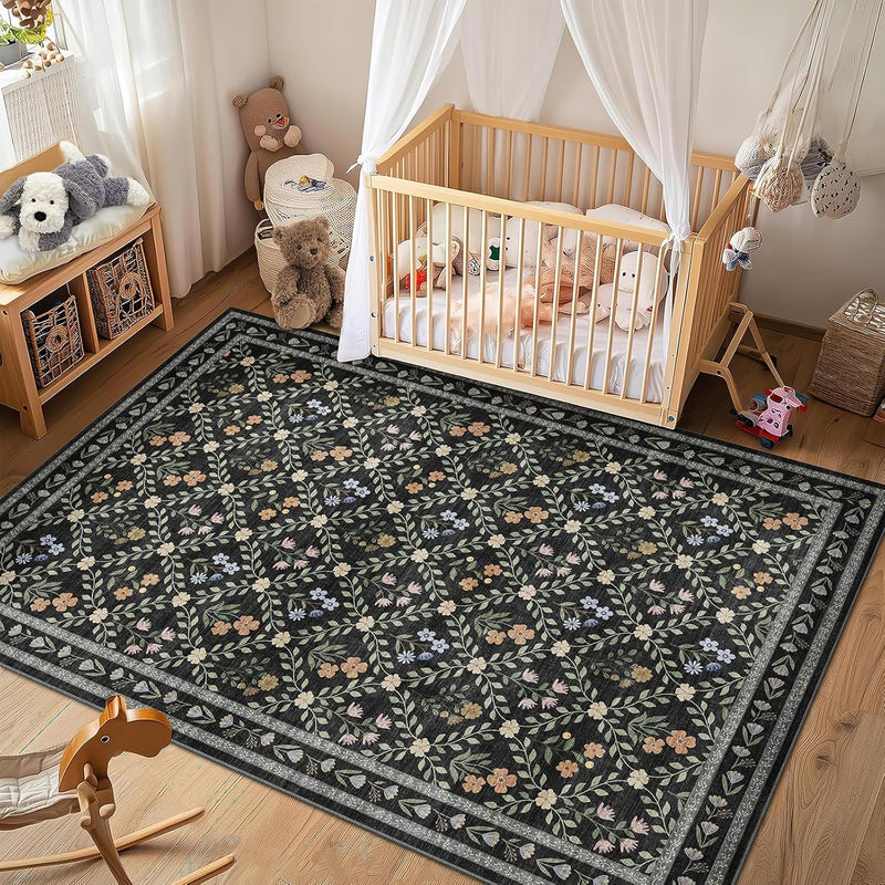 Floral Large Washable Rugs Living Room Lattice