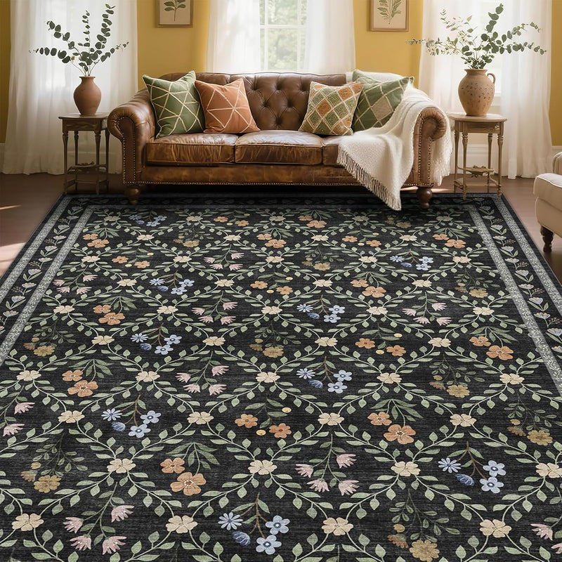 Floral Large Washable Rugs Living Room Lattice