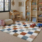 Fluffy Checkered Rugs Living Room Large Area Rug