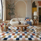 Fluffy Checkered Rugs Living Room Large Area Rug