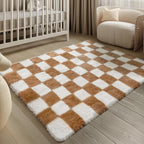 Fluffy Checkered Rugs Living Room Large Area Rug