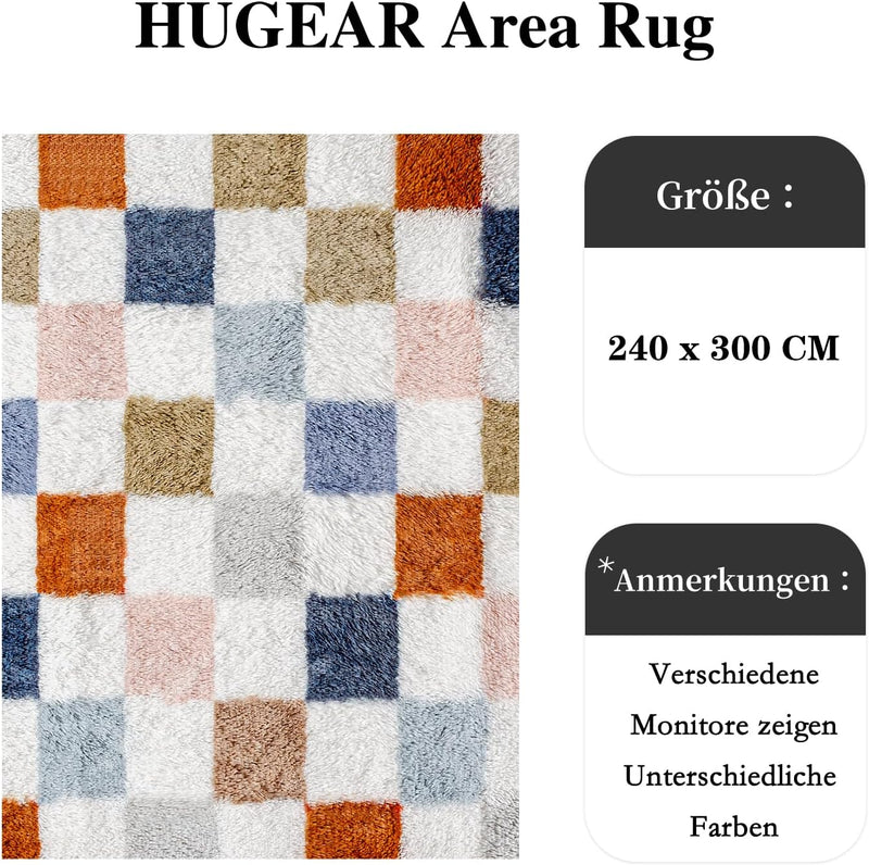 Fluffy Checkered Rugs Living Room Large Area Rug