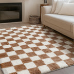 Fluffy Checkered Rugs Living Room Large Area Rug