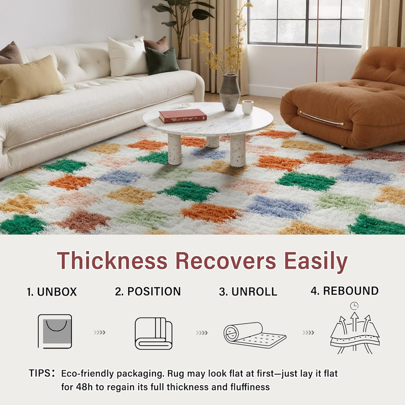 Fluffy Checkered Rugs Living Room Large Area Rug