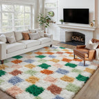 Fluffy Checkered Rugs Living Room Large Area Rug