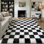 Fluffy Checkered Rugs Living Room Large Area Rug