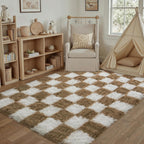 Fluffy Checkered Rugs Living Room Large Area Rug