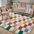 Fluffy Checkered Rugs Living Room Large Area Rug