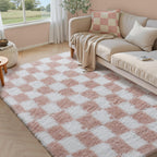 Fluffy Checkered Rugs Living Room Large Area Rug