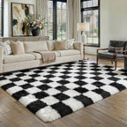 Fluffy Checkered Rugs Living Room Large Area Rug