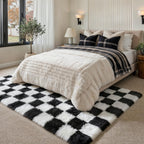 Fluffy Checkered Rugs Living Room Large Area Rug