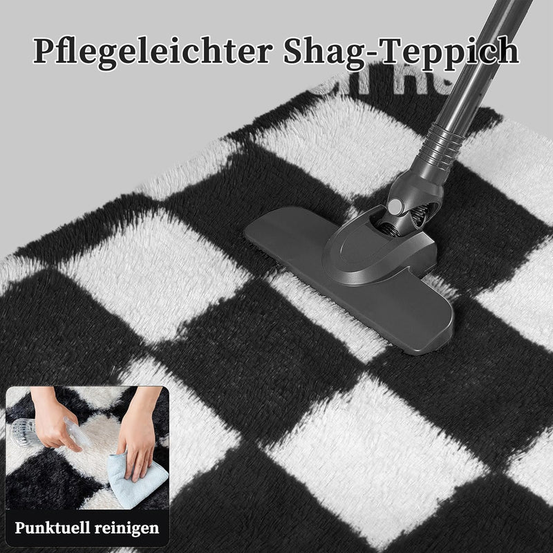 Fluffy Checkered Rugs Living Room Large Area Rug