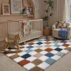 Fluffy Checkered Rugs Living Room Large Area Rug